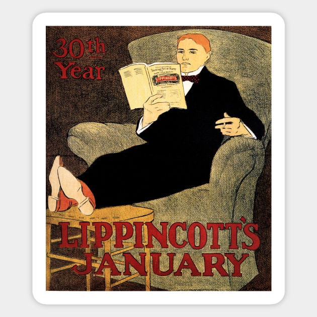 LIPPINCOTT'S JANUARY Magazine Cover Vintage 1910s American Publication Advert Sticker by vintageposters